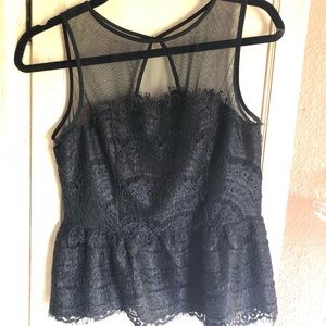 Gianni Bini Black Lace & Mesh Peplum Top Small